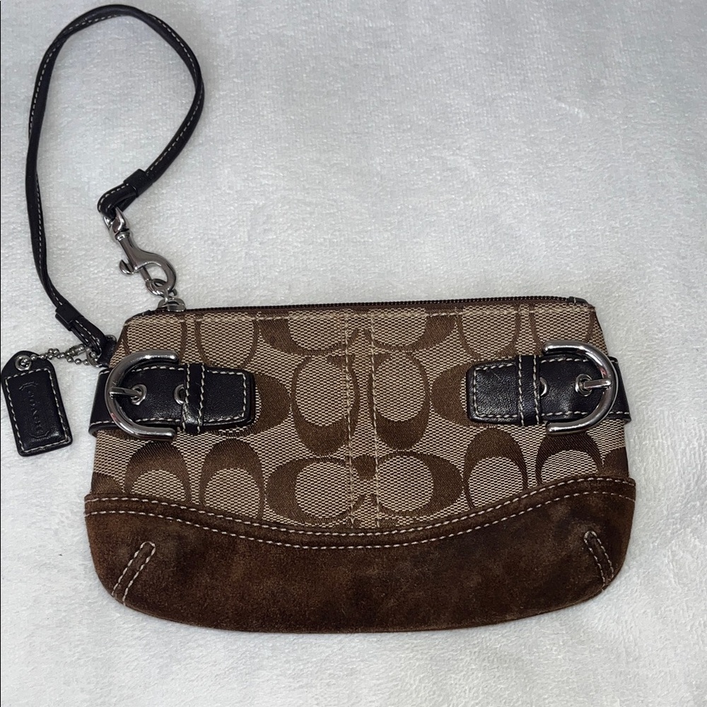 Coach Brown and Tan Signature Wristlet